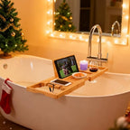 Utoplike Bamboo Bathtub Caddy Tray Bath Tray for Tub, Adjustable Bathroom Bathtub Organizer with Book Tablet Wine Glass Cup Towel Holder (24.5"-37.4") - color: 24.5-37.4 in