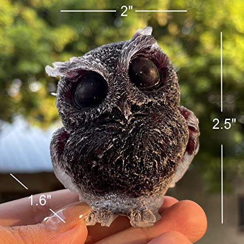 OwMell Owl Statue Tumbled Stone Gemstone Owl Figurine Home Decor Shelf Decor 2.5" - Garnet - color: Garnet