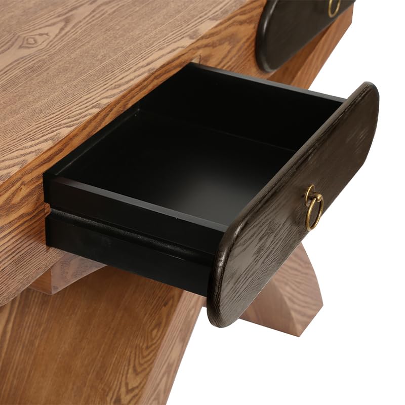 WILLIAMSPACE 47.24" Oval Console Table with Cross Leg & 2 Drawers, Mid Century Modern Wooden Entryway Sofa Table Hallway Table for Living Room, Foyer - Brown - color: 47.24" Oval Console Table With Cross Leg,brown