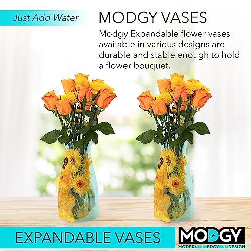 MODGY Expandable Flower Vase, Plastic Decorative Modern Foldable Printed Vases for Centerpieces for Wedding, Dining Table, Home Decor, Living Room, Bathroom, Sunflowers, Vincent Van Gogh, 2 Pack - style: 2 Pack