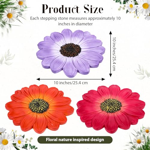 Cinnvoice 3 Pack Garden Stepping Stone Outdoor, Decorative Dimensional Resin Stepping Stones for Patio Pathway Landscaping Walkway Sculpture Yard Backyard Lawn(Daisy,10 Inches) - size: 10 Inches, style: Daisy