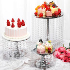 Bokon 6 Pcs Crystal Cake Stand Round Dessert Cupcake Holder Metal Stand Table Cake Pedestal with Crystal Pendant Wedding Bead Dessert Cupcake Pastry Display Plate for Wedding Birthday Party (Silver) - color: Silver