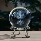 6cm Engraved Decor Sphere with Silver Metal Stand - Life Tree Tabletop Ornament