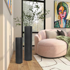 Set of 2 Black Cylinder Floor Standing Vases Large 27/21in Tall Metal Decorative Vase Honeycomb Texture Modern Home Decor for Dining Room Living Bedroom Hallway Corner
