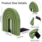 FYSUIMU 4Pcs Boho Sage Green Arch Wood Bookends Non Skid Book Stoppers Rainbow Shape Wooden Book Stands for Heavy Books Home Office Library Kitchen