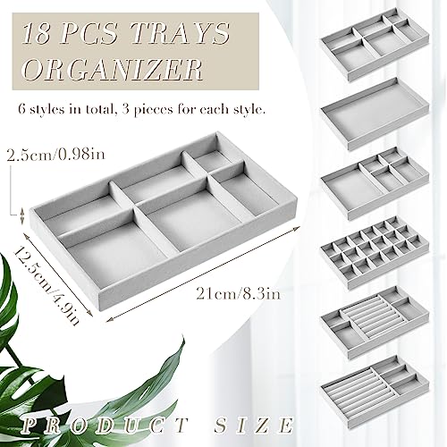 Junkin 18 Pcs Velvet Jewelry Tray, Stackable Jewelry Organizer Trays for Drawer, Jewellery Box Divided Display Tray, Jewelry Inserts for Drawer for Rings Earring Bangle Necklaces(Gray) - color: Gray