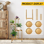 4 Tier Plant Stand Indoor Outdoor, 31 Inch Tall Metal Plant Shelf Waterproof, Plant Holder with Folding Design For Home, Living Room, New Upgrate Gold - color: Gold