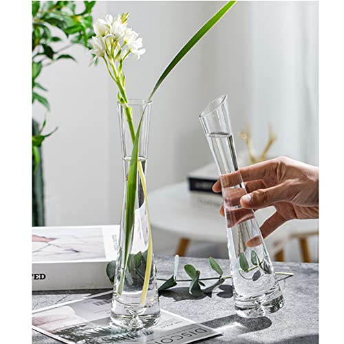 Clear Glass Thin Narrow Necked Bud Vase Slim Single Stem Flower Vase Floral Vase Centerpiece for Wedding Party Home Table Decor - size: 20cm/7.9inch