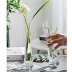 Hand-Made Blown Art Bud Glass Vase Clear Small Glass Vase Glass Flower Vase Heavy Base Single Stem Flower Drop Vase for Flower and Office Bud Home Wedding Decor (Oblique Mouth)