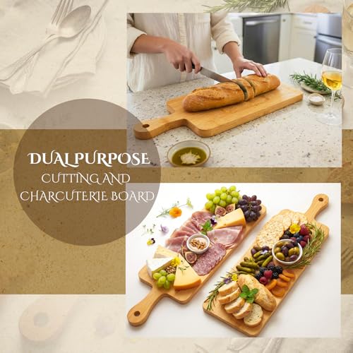 Nuenen 6 Pcs Wood Cutting Board with Handle 16.1 x 4.7 Inch Acacia Bamboo Wooden Serving Kitchen Chopping Boards for Pizza, Bread, Cheese, Charcuterie, Fruit, Vegetables(Narrow Bamboo) - color: Bamboo, size: 16.1 x 4.7 Inch
