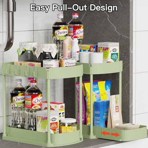 Ukeetap 2 Pack Multi-Purpose Pull-Out Storage Organizers, Under Sink Organizers and Storage for Bathroom & Kitchen, Under Cabinet Organizers and storage, 12.8 Inch, Green - color: Green, size: 12.8 Inch