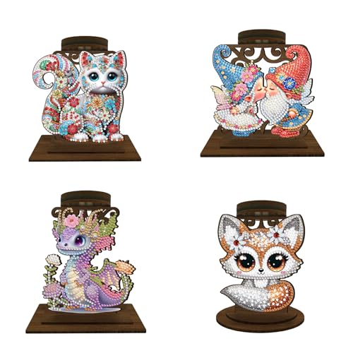 BAYUNOE 4Pcs DIY Candlestick Holders Wooden Desktop Diamond Art Painting Candle Holder Double-Sided Diamond Vintage Modern Decorative for Table Mantel Wedding Dinning Party - color: 4pcs