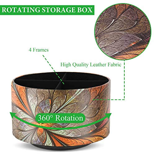 lizimandu Round Leather Art Supply Organizer,Remote Control Holder,360 Degree Rotating,Multi-Functional Pencil Holder,4 Compartments Desktop Stationary Organizer(1-Orange Flower) - color: 1-Orange Flower