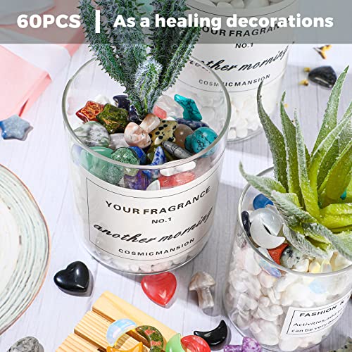 Nuenen 60 Pieces 20 * 20 * 6 mm Crystal Mushroom Sculpture Heart Shaped Moon Star Crystals Stones Bulks Worry Stones Assorted Hand Making Palm Thumb Gemstones for Witchcraft Meditation Reiki(Simple) - color: Simple, size: 20*20*6 mm