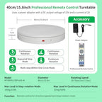 Remote-Controlled Motorized Turntable,Heavy Duty Motorized Rotating Display Stand,Speed-Adjustable Rotating Platform,Multi-Mode Photography Turntable for 3D Scan,Showcase(15.8in/White) - size: 15.8inch/White/500Lbs Load