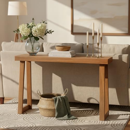 Plank+Beam Solid Wood Console Table, 56 Inch, Sofa Table, Narrow Entryway Table for Hallway, Behind The Couch, Living Room, Foyer, Easy Assembly, Pecan - color: Pecan, size: 56" Console Table