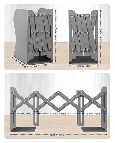 Honagu Adjustable Bookends, Metal Book Ends for Shelves Heavy Book, Desk Magazine File Organizer for Home, Office, Books, Papers, Extends up to 19 inches, for Students,Teachers (Grey) - color: Gray