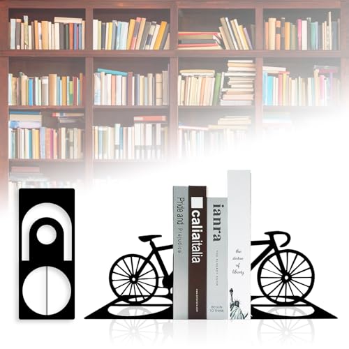 Metal Bicycle Bookend, Bike Bookends, Bicycle Bookends Pair in Metal, Bike Book Ends for Shelves, Heavy Book Supports, Book Organizer, Black Book Holders for Home Office