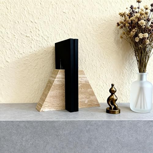 1 Piece Modern Travertine Bookend, Trapezoidal Design, Natural Stone Book Holders for Desk and Shelf (Trapezoidal - 1 Piece) - color: Trapezoidal - 1 Piece