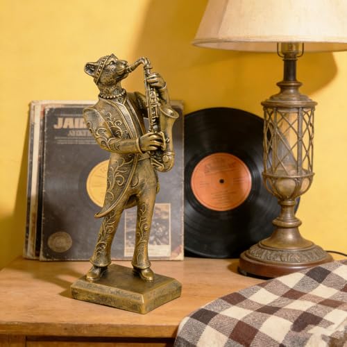 Vintage Animal Statue Sculpture,Gold Resin Music Cheetah Figurine with Saxophone, Retro Office Desk Decor for Home Living Room, Creative Gift for Animal Lovers - color: Music Cheetah
