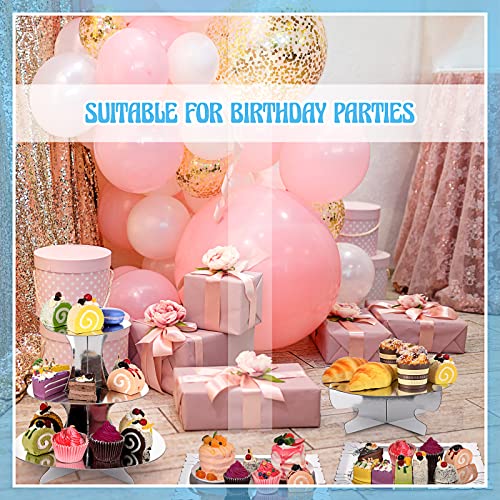 Zopeal 7 Pcs Dessert Table Display Set 3-Tier Cupcake Stand 1-Tier Cup Cake Display Tower Platters and Serving Trays Cardboard Cake Cookie Holders for Wedding Birthday Party Baby Shower(Silver) - color: Silver