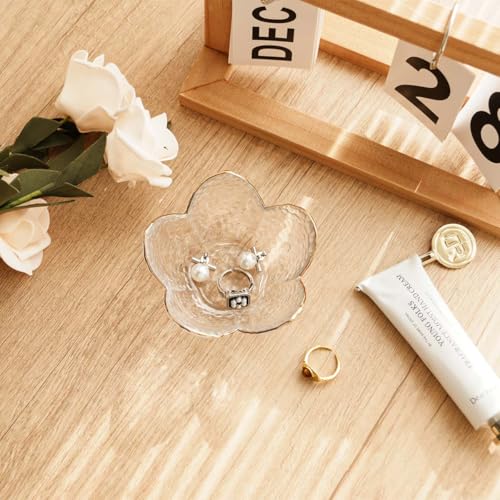 Gifts for Women Flower Ring Dish Jewelry Tray,Glass Trinket Dish Bathroom Room Decor Trinket Dish Valentine's Friendship Christmas Birthday Gifts for Women (Transparent) - color: Transparent