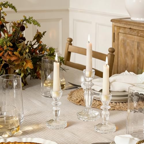 Glass Candlestick Holders Set of 6, Clear Stripe Taper Candle Holders for Table Centerpiece, Home Decorations, Wedding and Party - color: Clear 6pcs