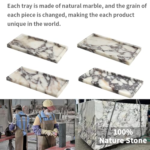 100% Natural Luxury Calaccata Viola Marble Small Hand Towel Tray Holder Organizer, Makeup Bathroom Holder - color: Viola-rectangle-10"x5"x0.7"