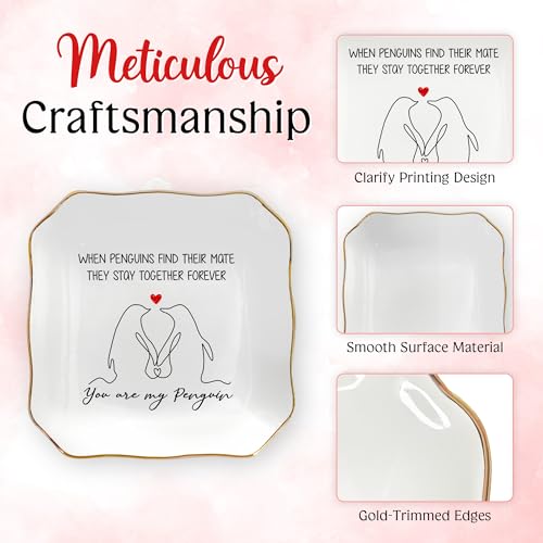 OASSIE Anniversary Couple Gifts for Her - You Are My Penguin, 4x4 Ceramic Jewelry Dish Tray - Romantic Anniversary Wedding Engagement Birthday Gifts for Women Girlfriend Wife, I Love You Gift for Her - color: White - My Penguin