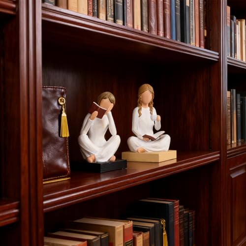 Gifts for Readers Book Lovers Women, Graduates, Students, Teachers, Caregivers, Hand-Painted Resin Reading Figurines Bookends for Home Library Office Desk Bookshelf Decor