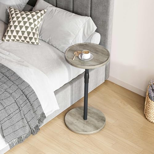 Adjustable End Table, Small Round Side Table, Drink Table for Small Spaces, Pedestal Nightstand for Living Room, Bedroom, Sofa Couch, Oak ET-010QK - color: Oak