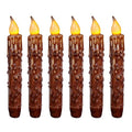 CVHOMEDECO. Real Wax Hand Dipped Battery Operated LED Timer Taper Candles Rustic Primitive Flameless Lights Décor, 6-3/4 Inch, Coffee, 6 PCS in a Package - color: Coffee 6 Pcs