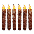 CVHOMEDECO. Real Wax Hand Dipped Battery Operated LED Timer Taper Candles Rustic Primitive Flameless Lights Décor, 6-3/4 Inch, Coffee, 6 PCS in a Package - color: Coffee 6 Pcs