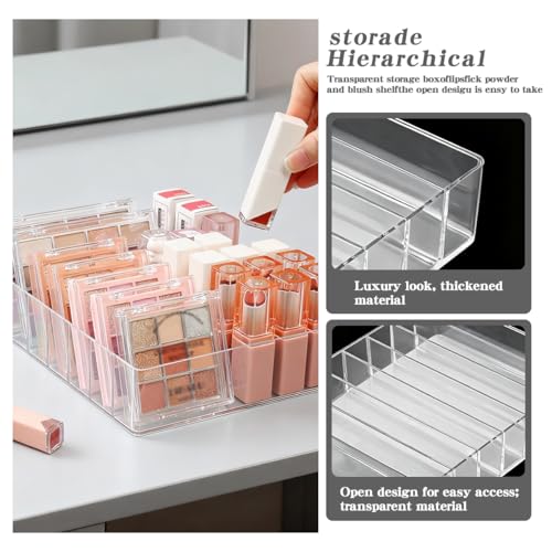 Makeup Organizer for Eyeshadow Palette and Lipstick Organizer, 7 Section Divided Makeup Palette Organizer for Lipstick Highlighter, Skincare Cosmetic Display Cases for Bathroom - style: 1-Pack