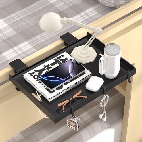 Foldable Bedside Shelf, Metal Clip-On Bed Tray Table for Bunk Bed & Dorm Beds, Dorm Room Essentials Organizer for College Students, Floating Tray, Space Saving Nightstand for Loft Beds (Black, Small) - color: Black, size: Small