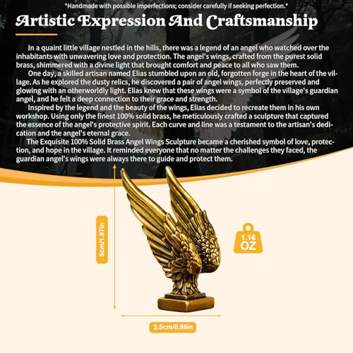 Exquisite 100% Solid Brass Angel Wings Sculpture - Handcrafted Vintage Desk Decor, Elegant Collectible Art Piece, Inspirational Home & Office Decoration, Unique Gift for Spiritual Seekers - style: Angel Wings