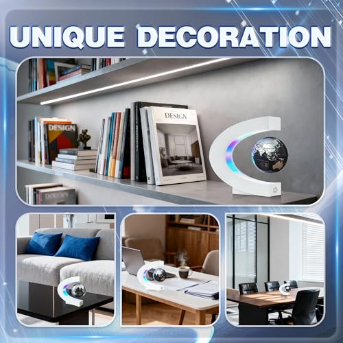 Flagest Magnetic Levitating Globe with LED Light, C Frame Floating World Globe Lamp, Cool Gadgets for Men Boys and Girls, Cool Stuff Tech Gifts for Office Bookshelf Home Desk Decor - color: White