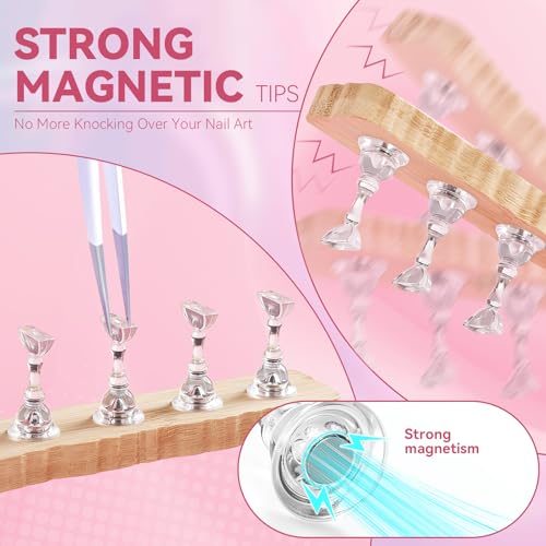 Nail Stand for Press On Nails Art Display Practice 2 Sets, 1 Heart Shaped Acrylic Magnetic Nail Stands, Fake Nail Holder Tips With 200 PCS Double-Sided Tape, Nail Kit Home DIY Salon Supplies - color: Wood, size: Medium