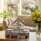 Smile Farmhouse Wooden Tabletop Decor Rustic Home Sweet Home Table Centerpiece, Block Sign Tiered Tray Decoration for Kitchen Shelves Desk Mantel - style: Sweet Home
