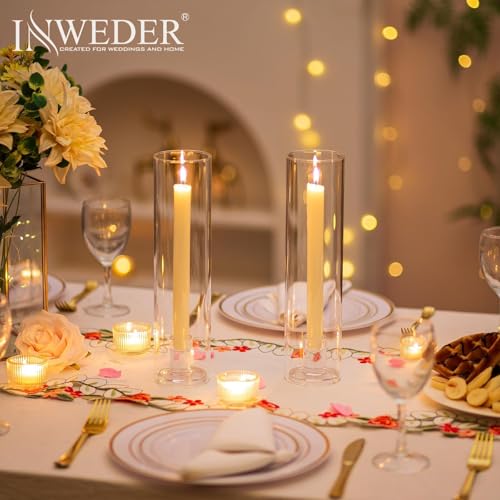 Glass Hurricane Candle Holder: 11.8" Tall Candlestick Holder Bulk with Cylinder Windproof Cover Set of 10 Clear Taper Candle Holders for Wedding Party Birthday Christmas Decor - size: 11.8" H - 10 Pcs