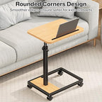 Adjustable TV Tray Table - 360° Rotating C Shaped End Side Table Sofa Couch Bed Table with Wheels for Eating Living Room Laptop - color: Oak