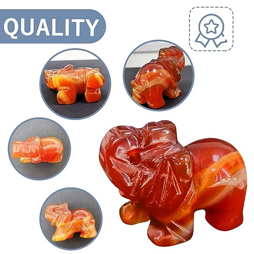 QINJIEJIE Red Carnelian Crystals Elephant Decor Cute Desk Stones Polished Figurine Natural Gemstones Luck Decoration Home Room Office Pocket Hippie Statue Meditation Spiritual Women - color: Red Carnelian