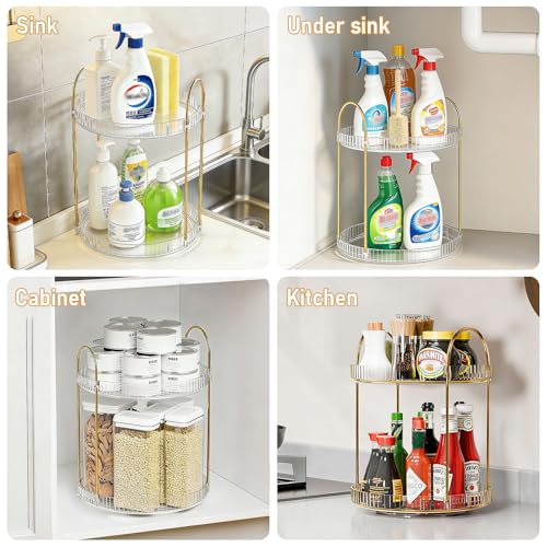 360° Rotating Makeup Organizer 2 Tier Large Capacity Perfume Skincare Tray for Dresser Spinning Bathroom Counter Organizer for Vanity Lazy Susan Turntable Storage for Kitchen, Clear - size: 2 Tier