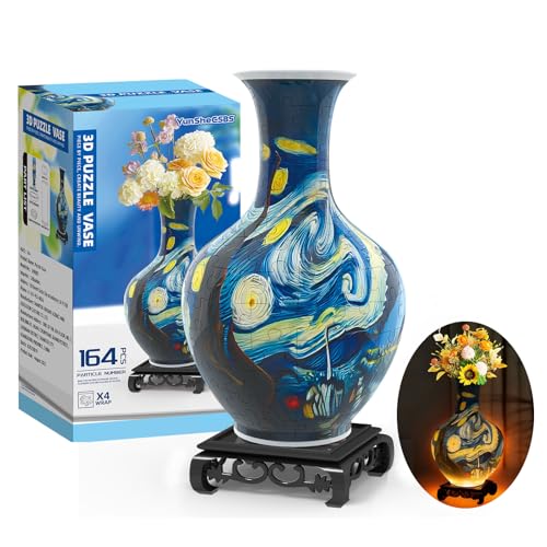 3D Puzzles Vase for Adults, Crafts for Adults, 164 Pieces Plastic DIY Unique Flower Vase with LED Light House Warming Gift Birthday Gifts for Flower Arrangements and Home Decor - color: Blue 2