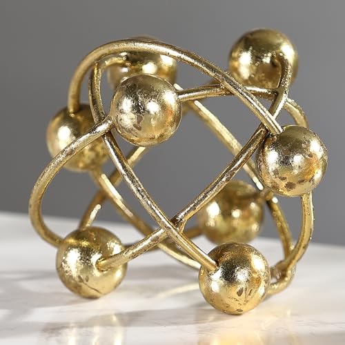 6-inch Metal Round Orbital Sphere with Golden Orbit Balls, Decorative Gold Sphere Sculpture for Home Table Shelf Decor