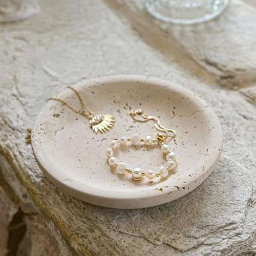 ZSHAWN Natural Beige Travertine Ring Dish Jewelry Tray – 5.5" Trinket Dish for Rings Earrings Necklace, Scratch-Resistant Vanity Organizer, Elegant Gift for Women - color: Beige Travertine