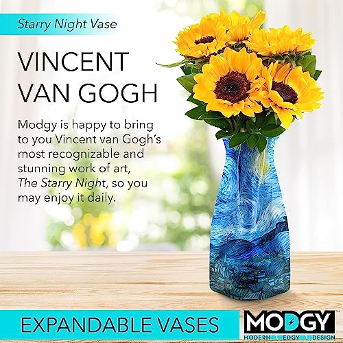 MODGY Collapsible and Expandable Plastic Flower Vase, Unbreakable, Foldable, Decorative Modern Centerpieces, Table Decorations, Van Gogh Starry Night, 1 Pack - style: 1 Pack