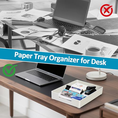 Desk Organizer Tray, 2-Pack A4 Letter-Size Tray, Plastic Printer Paper Holder, Rectangular Desktop Stackable File Holder for Office Supplies School Home, Mail Document Storage Containers (White) - color: White-2 Pcs