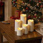 Raycare 3"x4"5" 6" 8" 8" Outdoor Waterproof Flameless Candles, Battery Operated LED Candles with Remote Control and Timer, Electric Fake Plastic Pillar Candles, Ivory White, Set of 5 - color: D3"xH4"5"6"8"8"-Ivory White