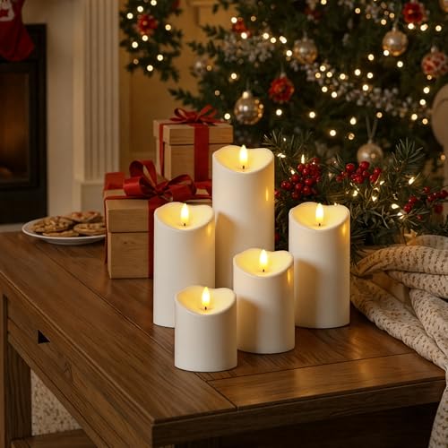 Raycare 3"x4"5" 6" 8" 8" Outdoor Waterproof Flameless Candles, Battery Operated LED Candles with Remote Control and Timer, Electric Fake Plastic Pillar Candles, Ivory White, Set of 5 - color: D3"xH4"5"6"8"8"-Ivory White